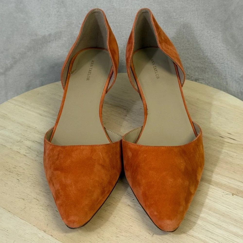 Ann Taylor Orange Suede d'Orsay Kitten Heel Pointed Toe Pumps Size 9.5M